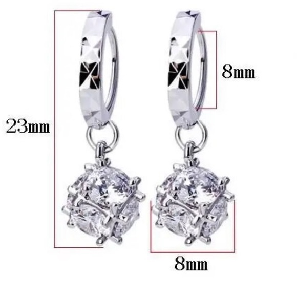 Sterling Silver Cube Crystal Hoop Drop Earrings - Picture 4 of 4